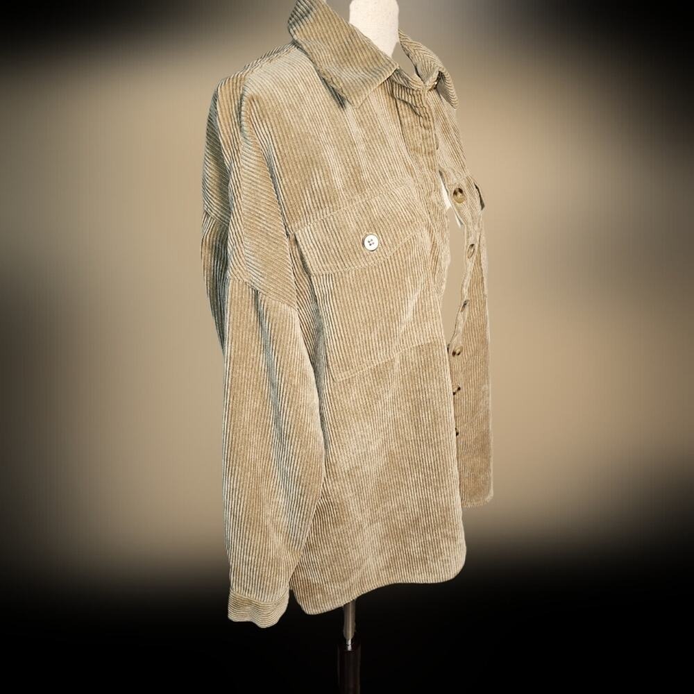 Women's Tan Corduroy Button Up Jacket Shacket Sz Medium Soft Feeling - Picture 5 of 8